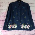 VINTAGE GRANDMA CORE DENIM BUTTON DOWN SNOWMAN JACKET Blue Photo 0