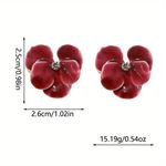 Red Enamel Flower Petal Earrings Vintage Style Statement Studs NWT Photo 2