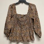Madewell  Floral Smocked Peplum Top Square Neck Long Sleeve Blouse Size 4 Summer Photo 0