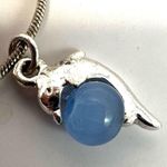 Silver tone blue cats eye dolphin pendant necklace Photo 6