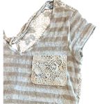 Moa Moa Moa Moa Cream Tan Stripe Feminine Lacy Twist Cap Sleeve Top sz Small Photo 1