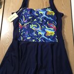 B44 New Women’s Ekouaer Swim Dress Ruched Front Navy Size XXLarge Blue Photo 2
