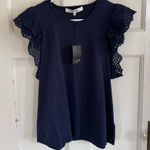 joe's jeans NWT Joe’s navy blue eyelet flutter sleeve top size large Photo 0