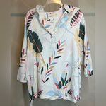 Cynthia Rowley Womens 100% Linen V-Neck Tropical Leaf Print Graphic Shirt |Sz:1X Photo 2