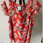 CAbi  Lush Romantic Floral Cold Shoulder Double Layer Sheer Top Orange Size Med Photo 0