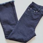 Ecru  blue denim cropped flare raw hem jeans size small Photo 2