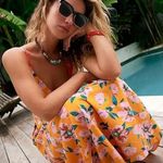 Free People Finer Things Printed Halter Midi Dress Sunshine Combo Small Tropical Photo 1