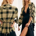Free People  Women's Pacific Dawn Plaid Shirt black green tan sz L Photo 1