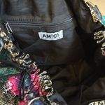 AMICI CLOTH BAG BOHO DESIGN BEGAN LEATHER STRAPS AND TIE STRING ON SIDES Blue Photo 2