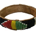 Hand Beaded Leather Soft Bangle Bracelet Native American Style 7" Photo 3