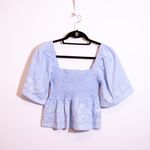 Show Me Your Mumu Maria Linen Floral Flower Embroidered Smocked Blouse Shirt XS Photo 3