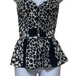 Parker Black White Animal Print Strapless Smocked Top Peplum Small Back Zip NWOT Photo 0