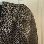 1.STATE Floral Balloon Sleeve Blouse Sz MED Black Glitter Gold Holiday Party Photo 5