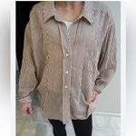 ZARA Women's Brown Stripe Oversized Button Down Shirt large Photo 2