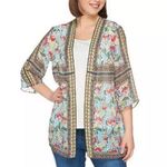 Susan Graver  Pink Multi Floral Sheer Woven Kimono Cardigan Chiffon Flower Medium Photo 0