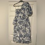 Farm Rio  Anthropologie $258 One Shoulder Eyelet Midi Dress White Blue Medium Photo 3