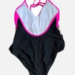 Rose Splicing Leopard Print Color Block One Piece Swimsuit Women’s Size Medium Pink Photo 3