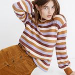 Madewell Miles Mockneck Bubble-Sleeve Sweatshirt in Stripe brown purple XS Photo 0