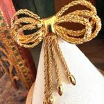 Vintage Gold Tone Rope Bow Tassel Brooch Photo 1