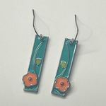 Orange and blue flower enamel floral earrings / NWOT Green Photo 5