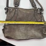 Fossil  Grey Pebbled Leather Tote Bag Top Zip Satchel L Four Corner Pockets Charm Photo 3