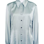 Liz Claiborne Blue Gray Button Down Shirt Relaxed Notched Collar Photo 0
