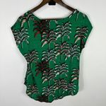 Nicole Miller Linen Top L Green Palm Print Resort Coastal Vacation Summer Chic Photo 5