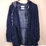 CAbi Women’s Dark Blue Cotton Soft Denim Asymmetrical Zipper Hooded Jacket Photo 8