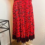 MIKAEL AGHAL Red Leopard Pleated Midi Dress Lace Trim Size 6 Photo 4