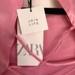 ZARA NWT Pink Short Sleeve Satin Tie Back Pink Cropped Top Size M Photo 4