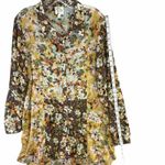 Fig And Flower Sheer Tunic Blouse XL Brown Yellow Floral Button Down Boho Photo 8