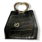 Brighton  Black‎ Corazon Handbag Purse Heart Handles Leather Croc Embossed Photo 0
