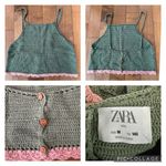 ZARA  crochet crop top in green with pink trim size medium Photo 1
