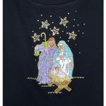 Quacker Factory  T Shirt Women's 1X Black Nativity Christmas Beaded‎ Short Sleeve Photo 1