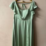 Azazie Dusty Sage A-Line Satin Maxi Dress NWT Size A16 Photo 3