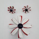 Womens Jewelry Set White Red Cute Enamel Daisy Flower Pin and Earrings Set Photo 0