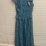 Parker  - Robin Egg Blue & Orange Floral Ruffled "Prairie" Maxi Dress Sz small Photo 7
