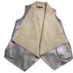 French Connection Silver and Tan Sherpa Lined Arleen Shearling Vest Photo 5