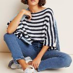 Boat neck off shoulder striped short sleeve knit sweater.l Multi Size L Photo 0