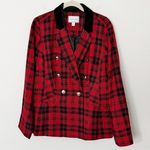 Charter Club [] Red Black Tartan Plaid Double Breasted Blazer Jacket Holiday 10 Photo 1