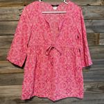 J.Crew  Factory Tunic Womens Small Pink Orange 3/4 Sleeve Front Tie Tissue Swim Photo 2