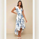 Lulus  French Countryside White Floral Print High-Low Dress Size XS NWT Photo 2