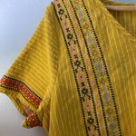 THML  Anthro Short Sleeve Yellow Embroidered Striped Boho Babydoll Top Size Large Photo 3