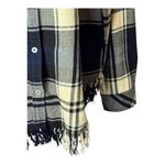 Tizzie Shirt Women Medium Blue Ivory Plaid Cotton Fringe Hem Button‎ Down Preppy Photo 5