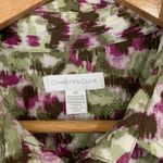 Charter Club  Pink Green Abstract Watercolor Floral Button Down Shirt Size 14 Photo 2