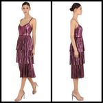 đź’•MARCHESA NOTTEđź’• Lame Pleated Tiered Midi Length Cocktail Dress Lilac Purple 0 Photo 6