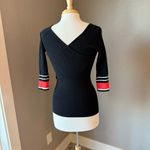 EXPRESS Black Wrap Sweater Top with Coral and White Sleeve Accents Medium Photo 2