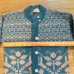 Vintage Medium Pure‎ Vermont Lambswool Blend Cardigan Sweater Floral Pattern Blue Photo 2