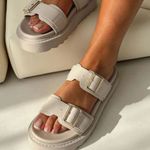 Princess Polly | Cream Beige Ma Belle Slide on Buckle Sandals Vegan | Size 7 Photo 0