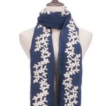 ✨RiscaWin Lady Sheer Soft Hit Jasmine Floral Embroidered Flower Scarf Shawl✨ Blue Photo 3